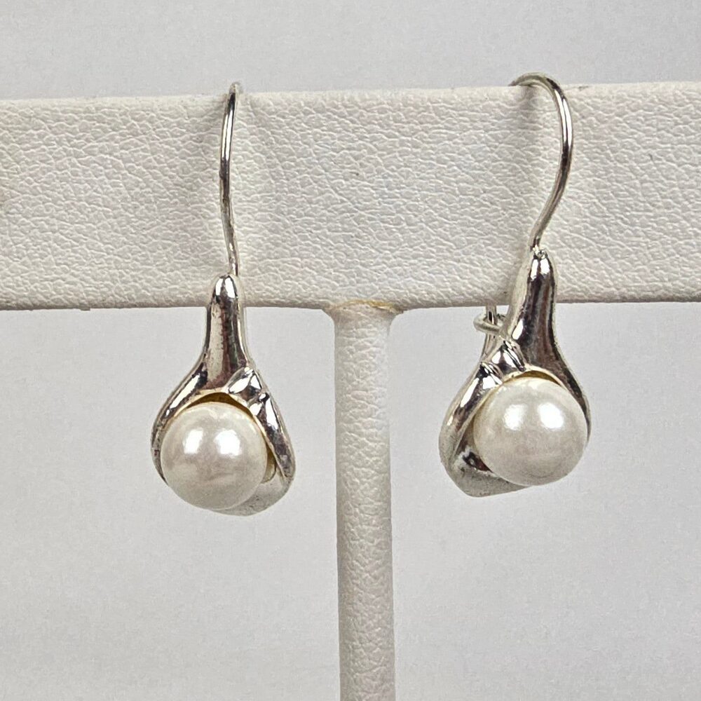 Avon Silver Tone Faux Pearl Cali Lilly Drop Earrings